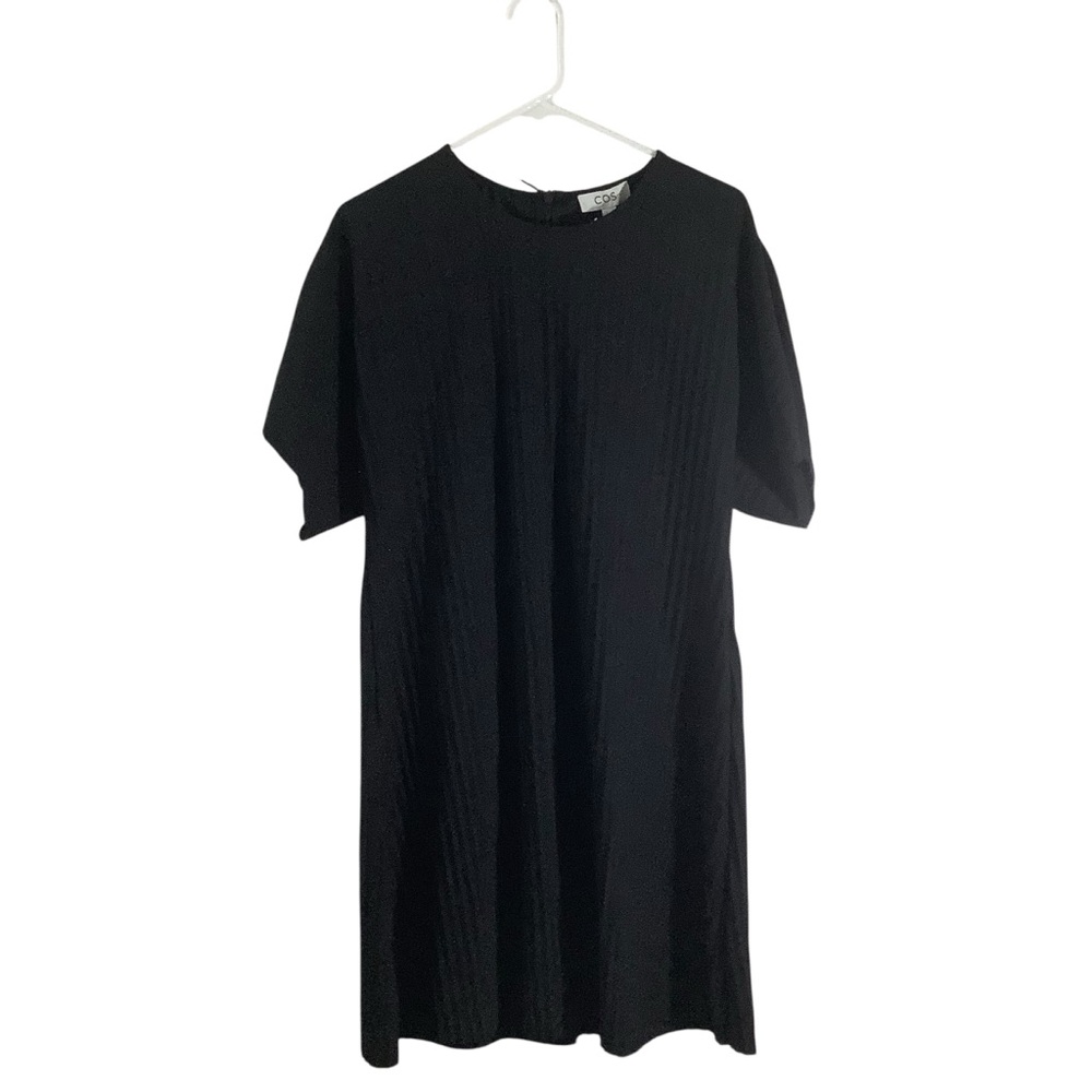 COS Black Textured Short Sleeve Dress Knee Length